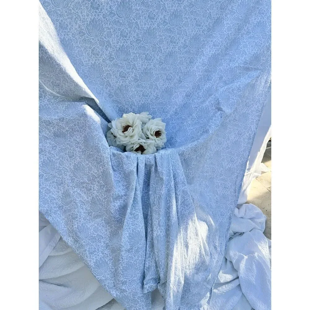 Ralph Lauren TWIN Flat Sheet Blue White Toile Jacobean Cotton French Country EUC